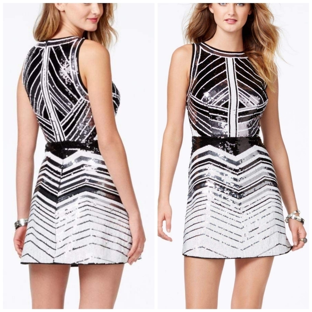 New GUESS Chevron-Print Sequin Sheath Dress
